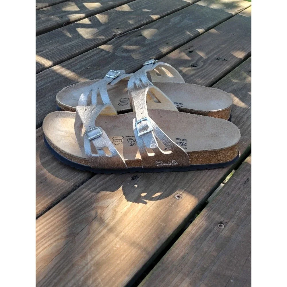 Birki's Silver Metallic Moorea Granada Sandals with Rhinestones Size EU 41